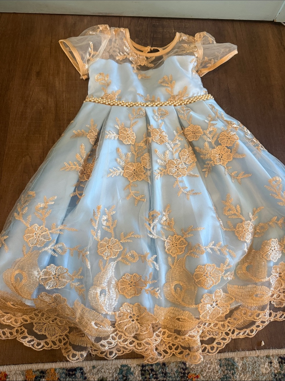 Girls Blue and Gold Lace Party Dress